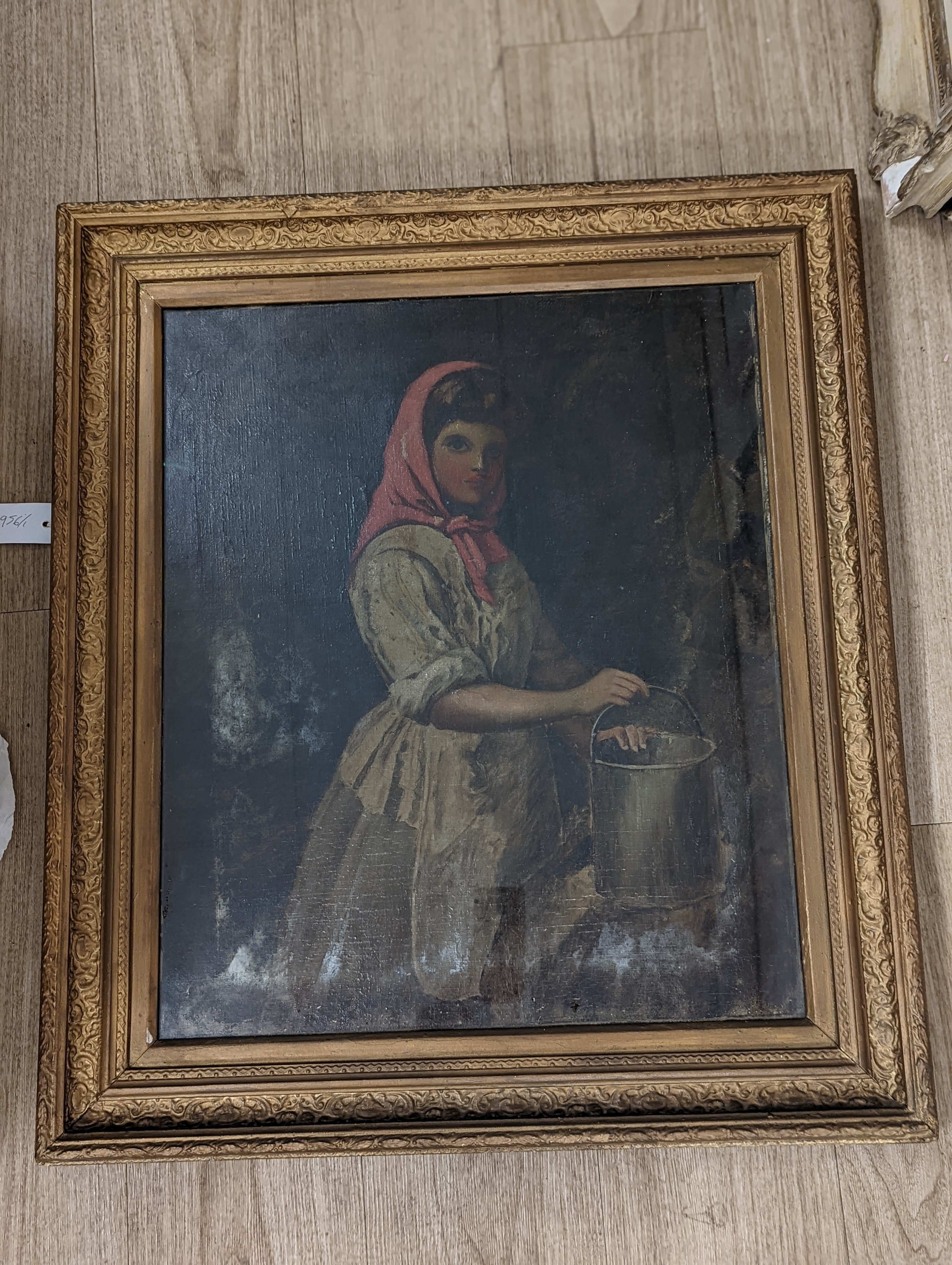 English School c.1900, oil on canvas, Maid holding a pail, 59 x 49cm